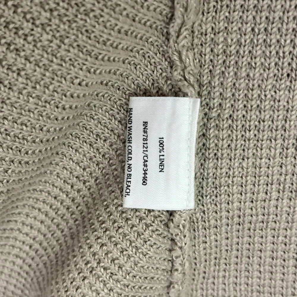 EILEEN FISHER Cardigan Petite PM Linen Open Knit Open Front Long Sleeve Beige - Picture 4 of 13